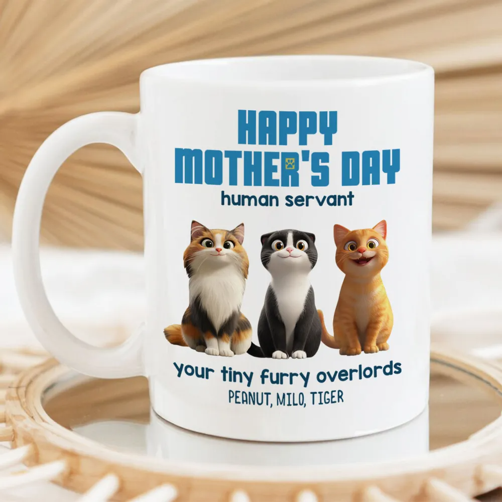 Customizable Cat Mom Mug – ‘Happy Mother’s Day’ Ceramic Mug with Pet Names