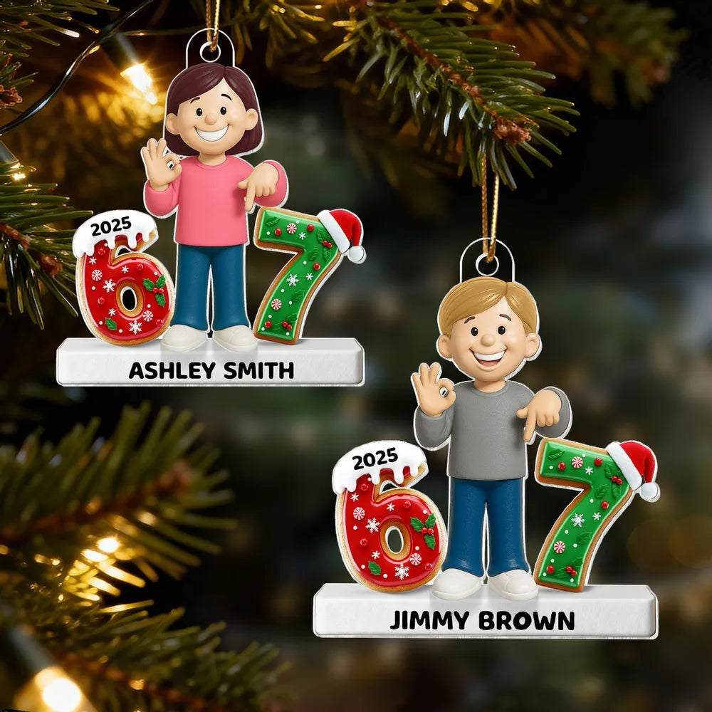 Personalized Acrylic Ornament with Cute Cartoon Boy & Christmas Numbers, Festive Tree Decor & Unique Kids Gift