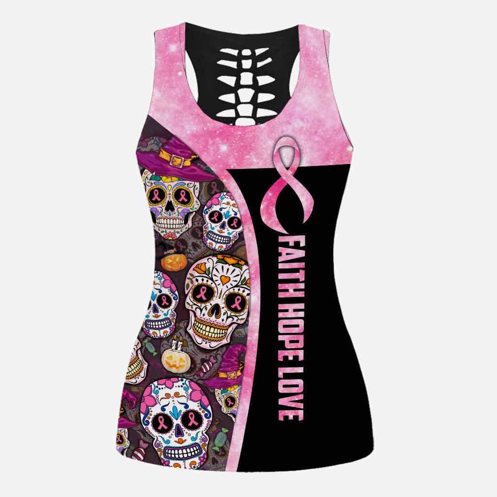 Faith Hope Love - Breast Cancer Awareness Leggings And Hollow Tank Top