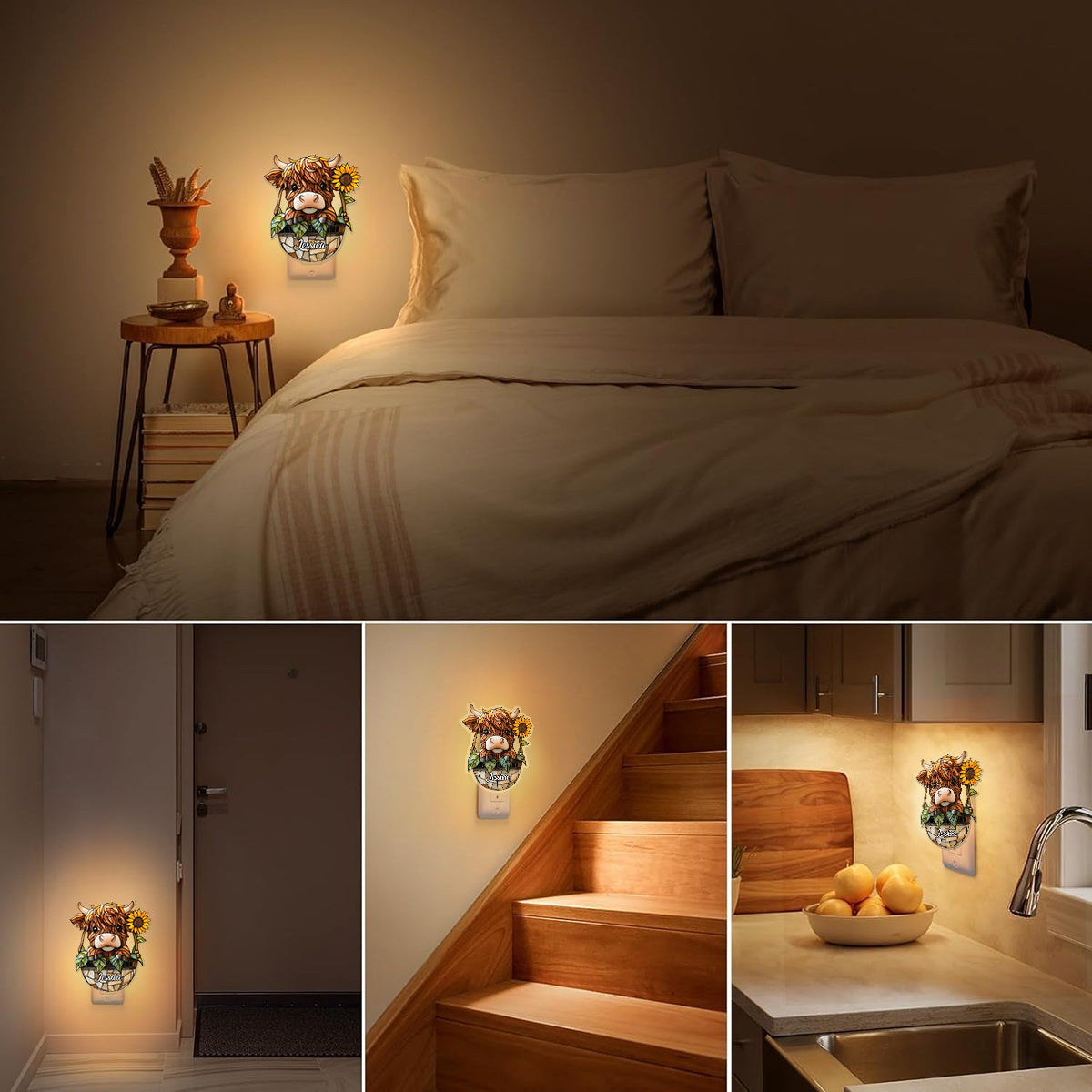 Cute Highland Cow - Personalized Highland Cow Acrylic Plug-In Night Light