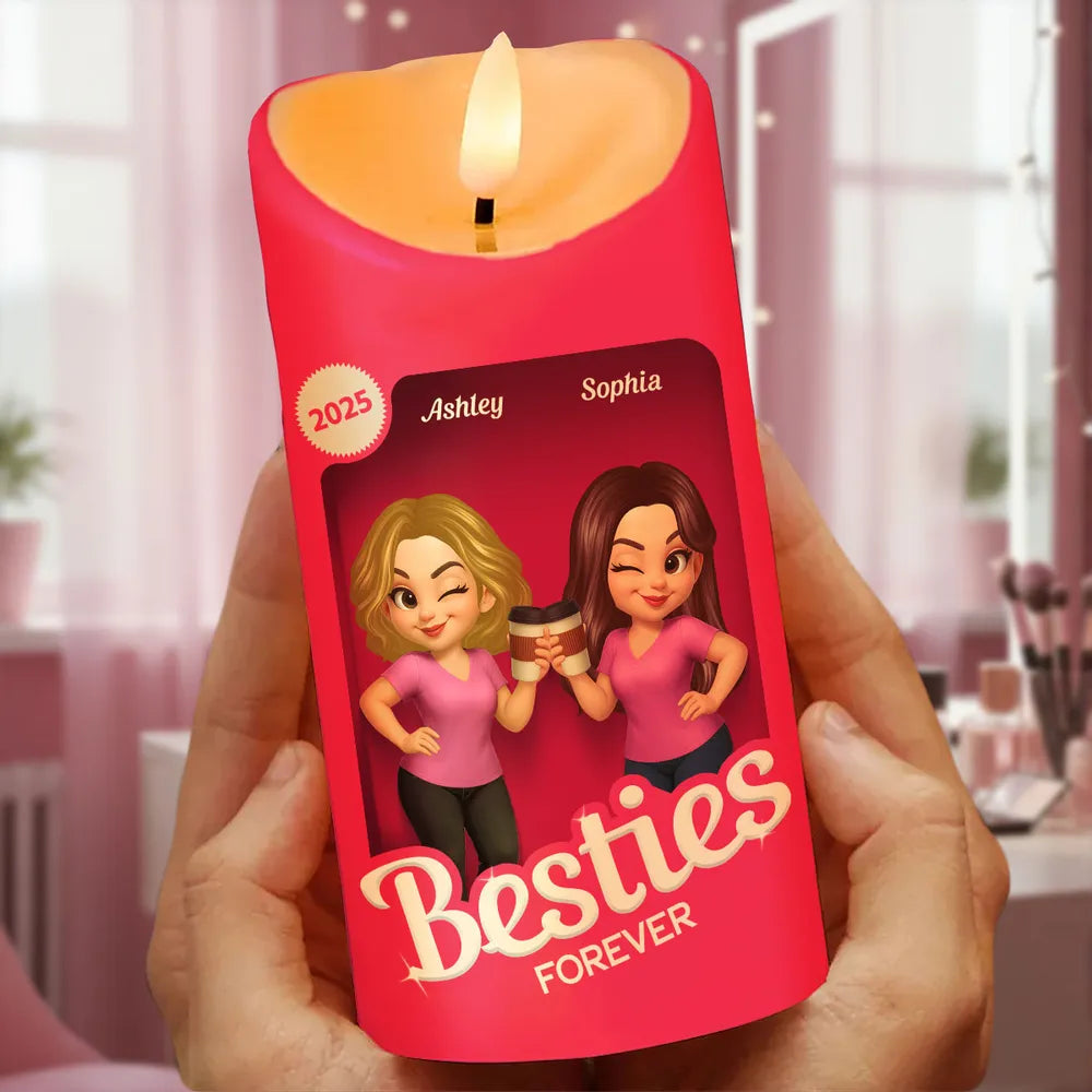 Besties Forever Flameless LED Candle | Warm Pink Glow | Printed Friendship Gift for Best Friends