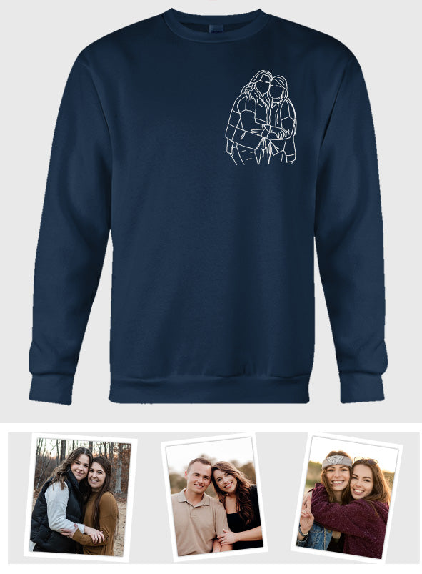 Custom Line Art - Personalized Sibling Embroidered Sweater