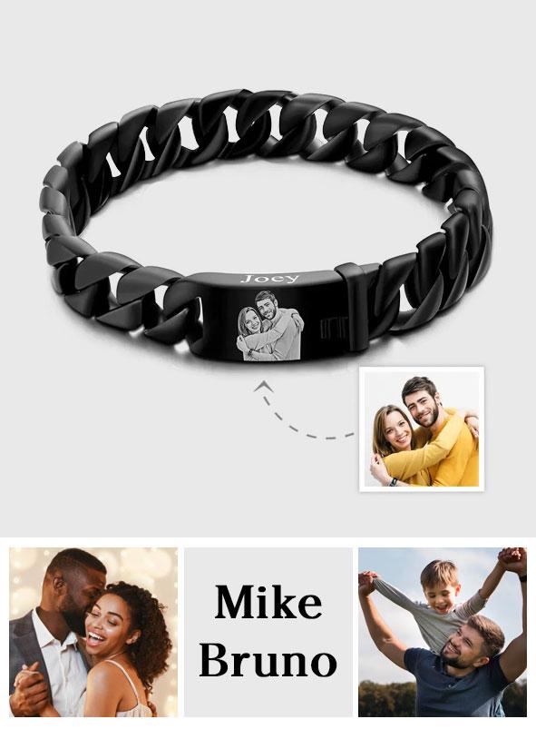 Any Photo - Personalized Photo Engraved Thick Chain Bracelet
