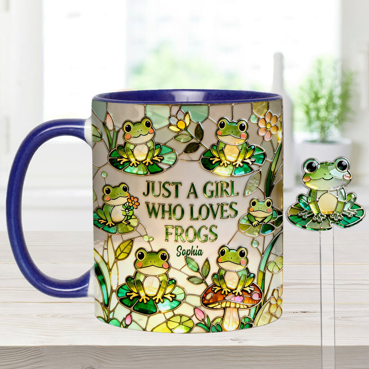 Just A Girl Who Loves Frogs - Personalized Frog Set Accent Mug with Acrylic Stirrers