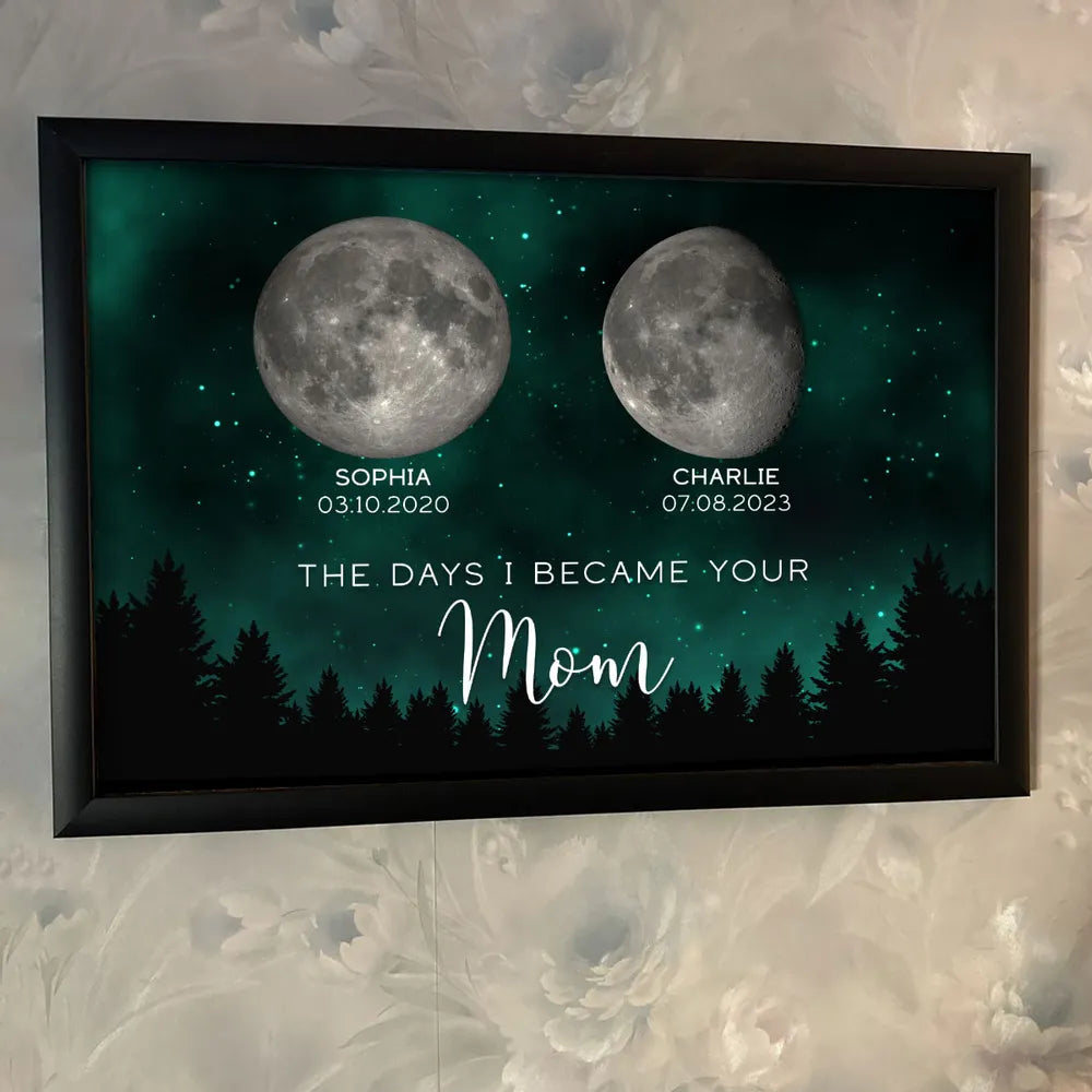 The Days You Became Our Dad Poster – Moon Phases over Forest Night Sky, Creative Personalized Gift for Dad