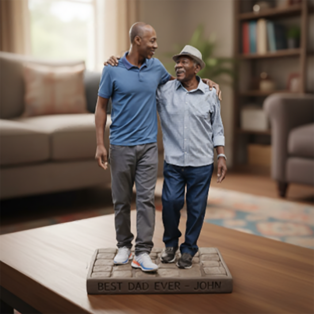 Custom Adult Black Son and Elderly Black Father Figurine Statue - Best Dad Ever Nameplate Keepsake - Unique Father's Day Desk Ornament Gift