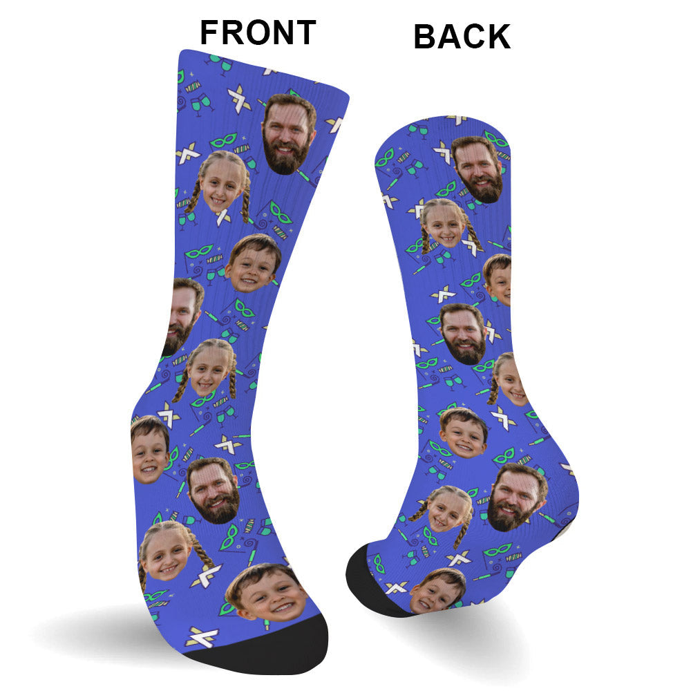 Custom Face Party Pattern - Personalized Step Dad Socks