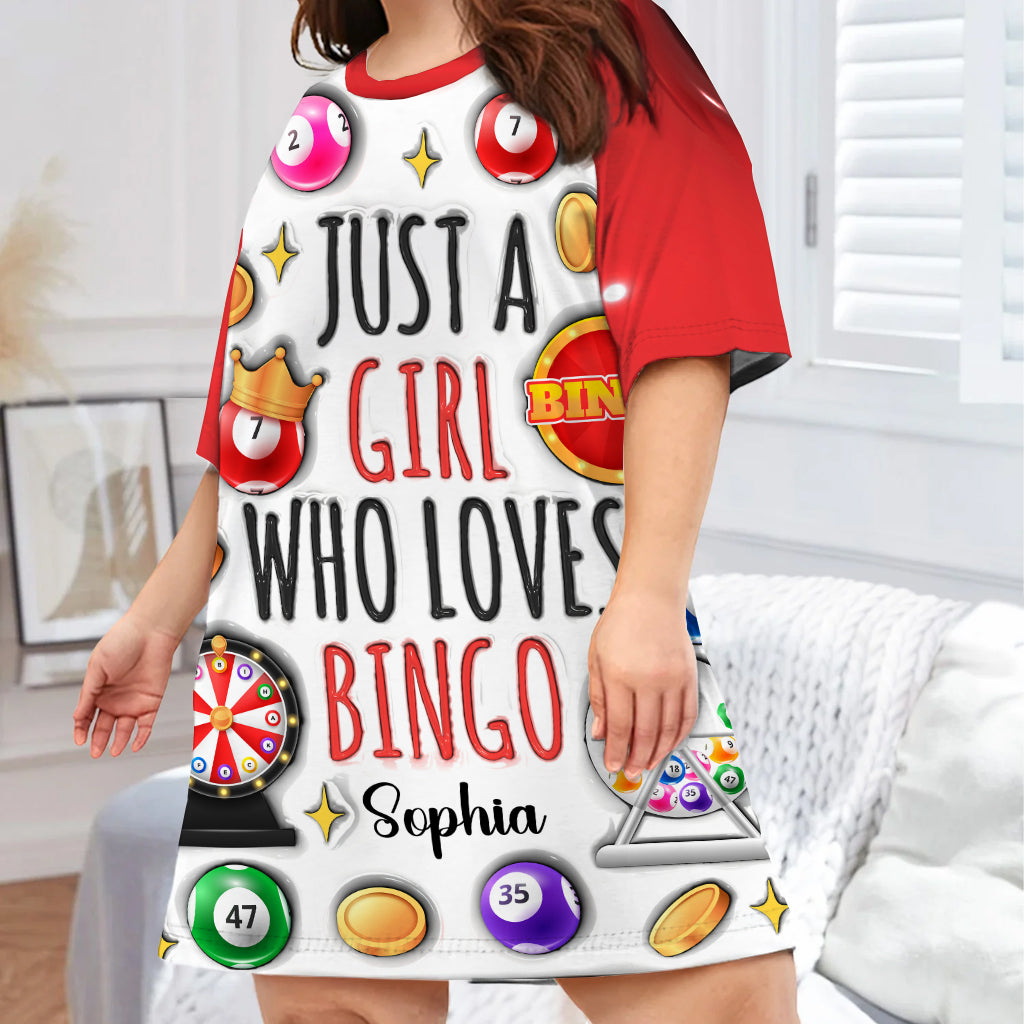 Just A Girl Who Love Bingos - Personalized Bingo Player Sleep T-shirt Dress