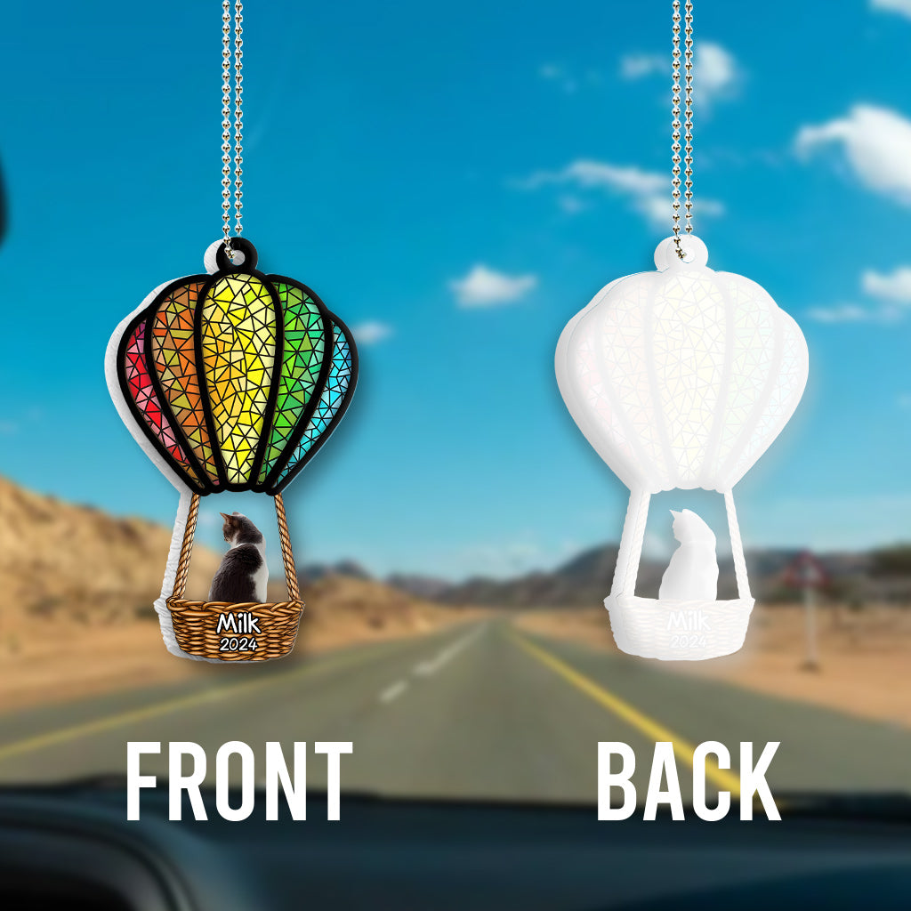 Cat Dog Flying With Air Balloon - Personalized Cat Transparent Car Ornament