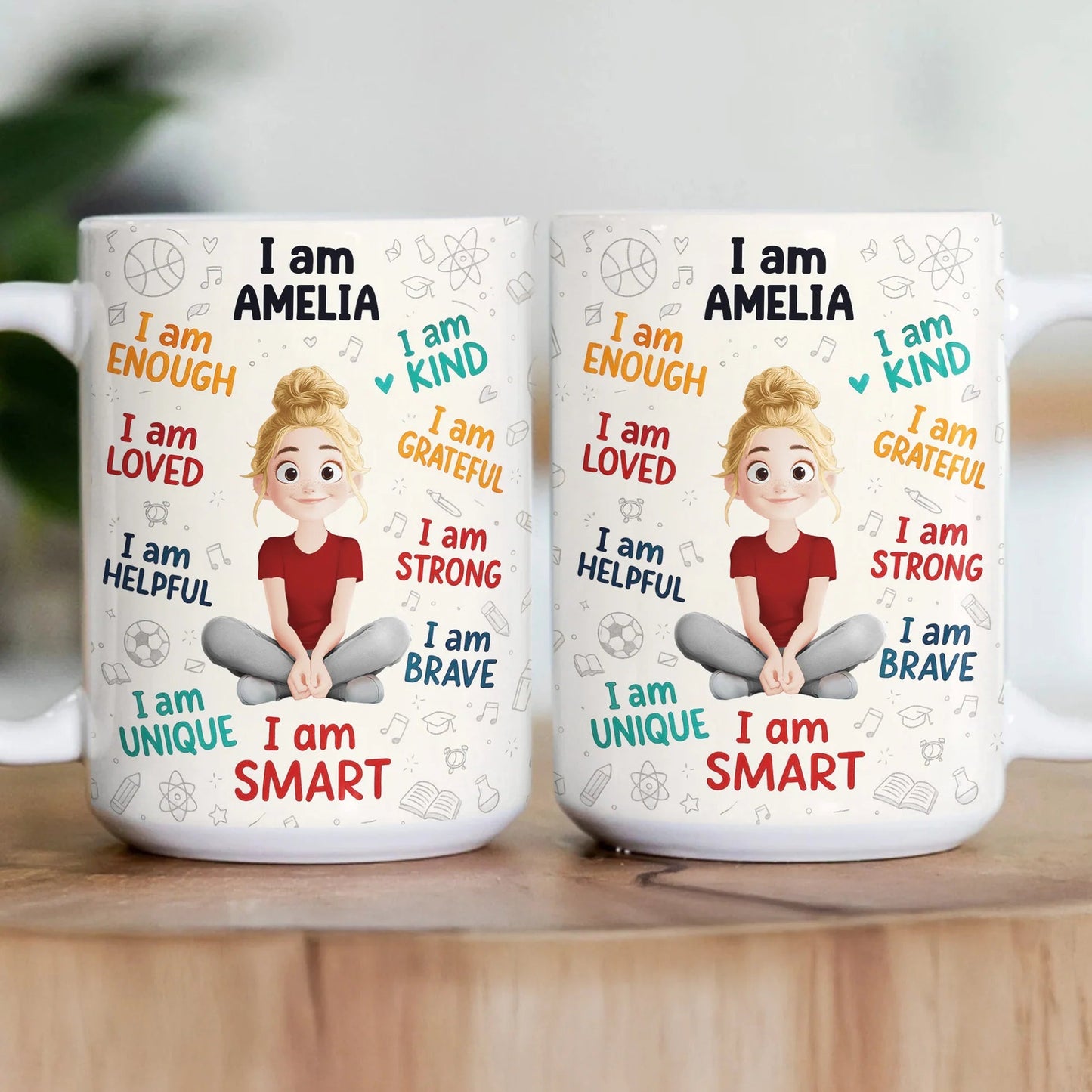 Personalized Kids Affirmation Mug – Cute Cartoon Character, Daily Confidence Boost Gift for Children