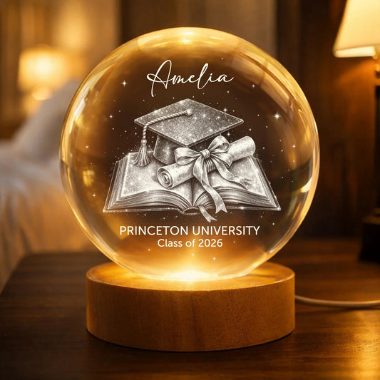 Globe Lamp Custom Graduation Keepsake with Cap Diploma Design Warm Glow Decor Unique Gift for Grad