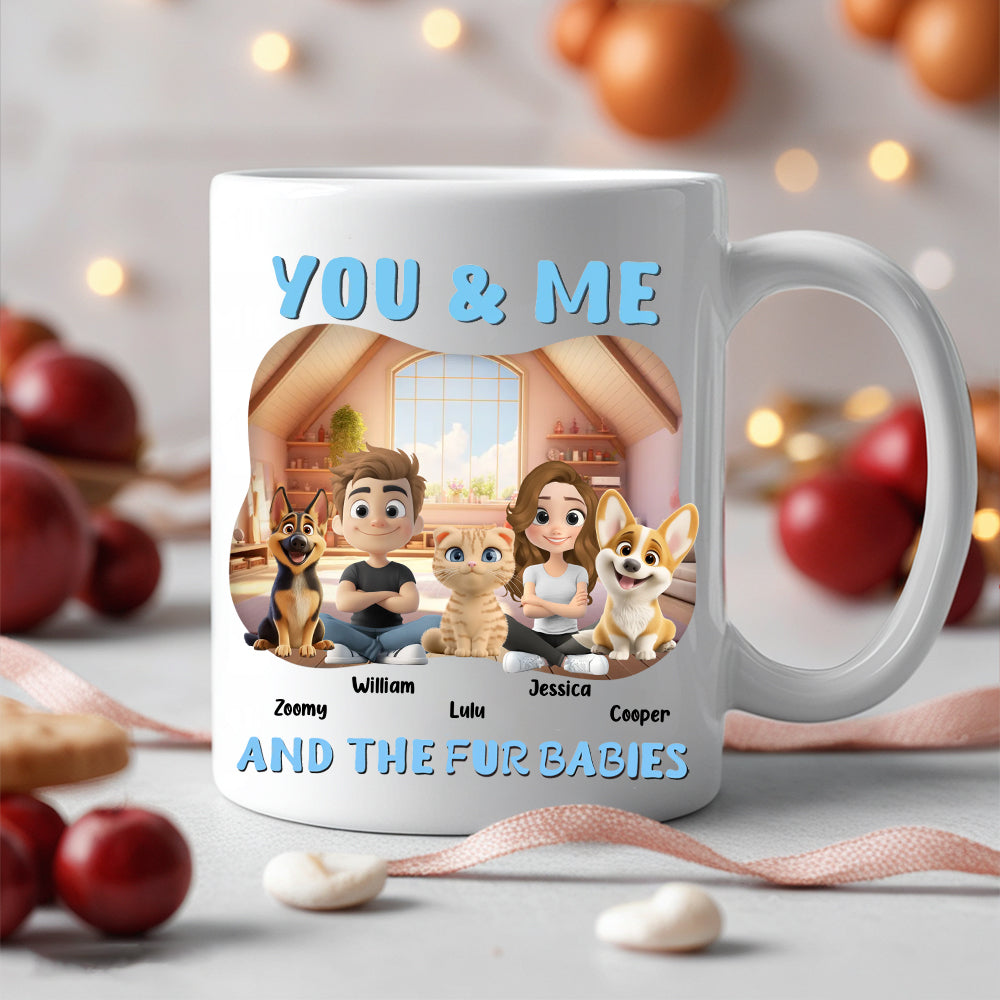 Personalized White Ceramic Couple & Dog Mug - Dog Lovers Gift