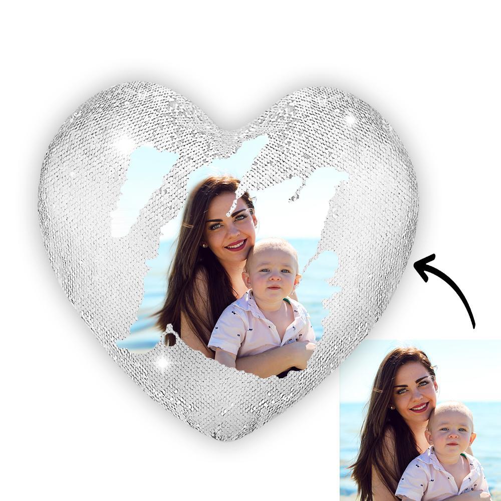 Any Photo - Personalized Couple Heart Magic Sequin Pillow