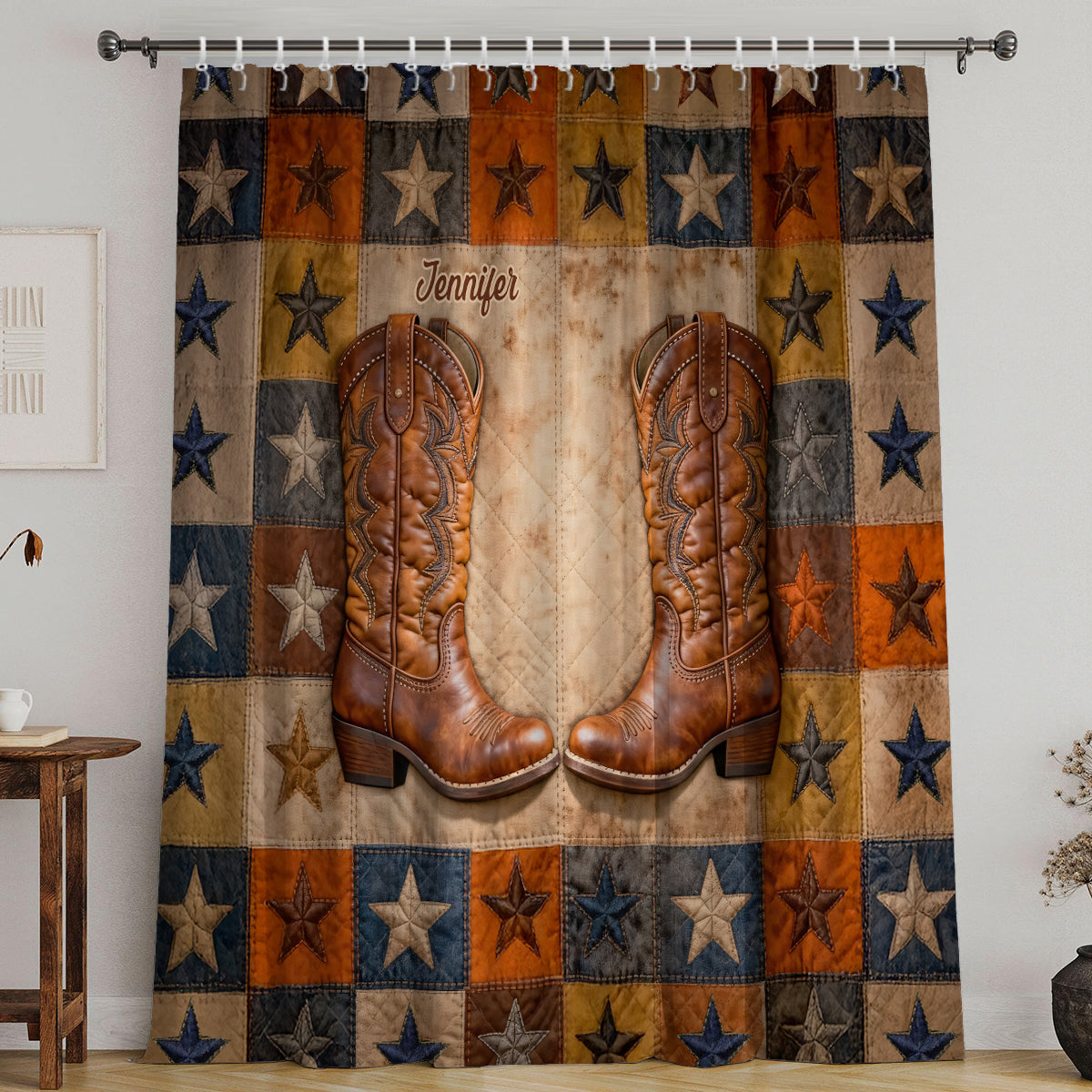 Cowgirl Boots - Personalized Cowgirl Blackout Window Curtain/ Drapes Set