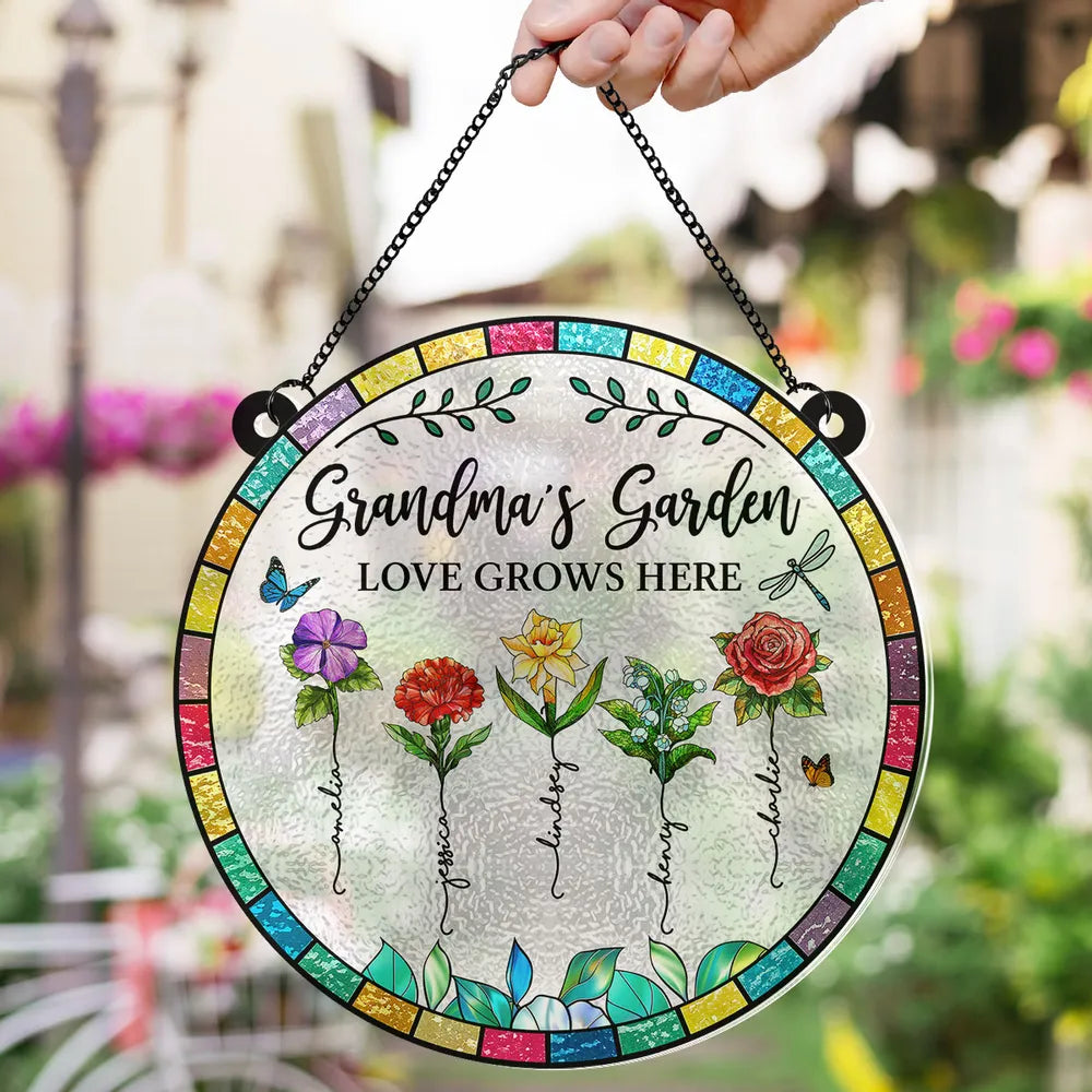 “Grandma’s Garden – Love Grows Here” Personalized Acrylic Suncatcher