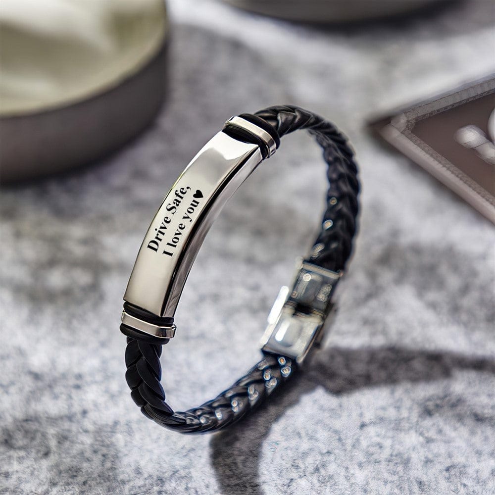 Any Text/ Message/ Name... - Personalized Engraved Leather Bracelet