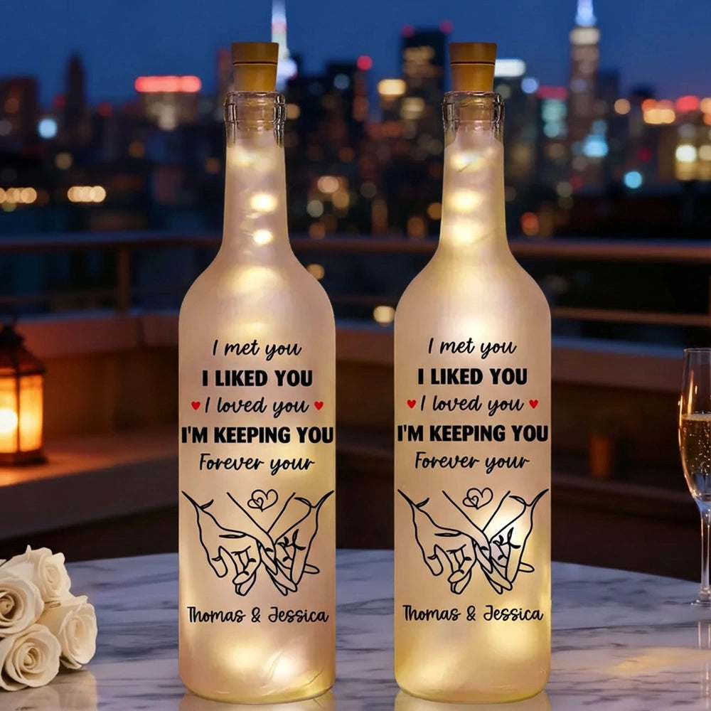 Personalized Bottle Lamp With I Am Keeping You Quote, Warm Glow Bedroom Decor, Unique Romantic Gift for Couples