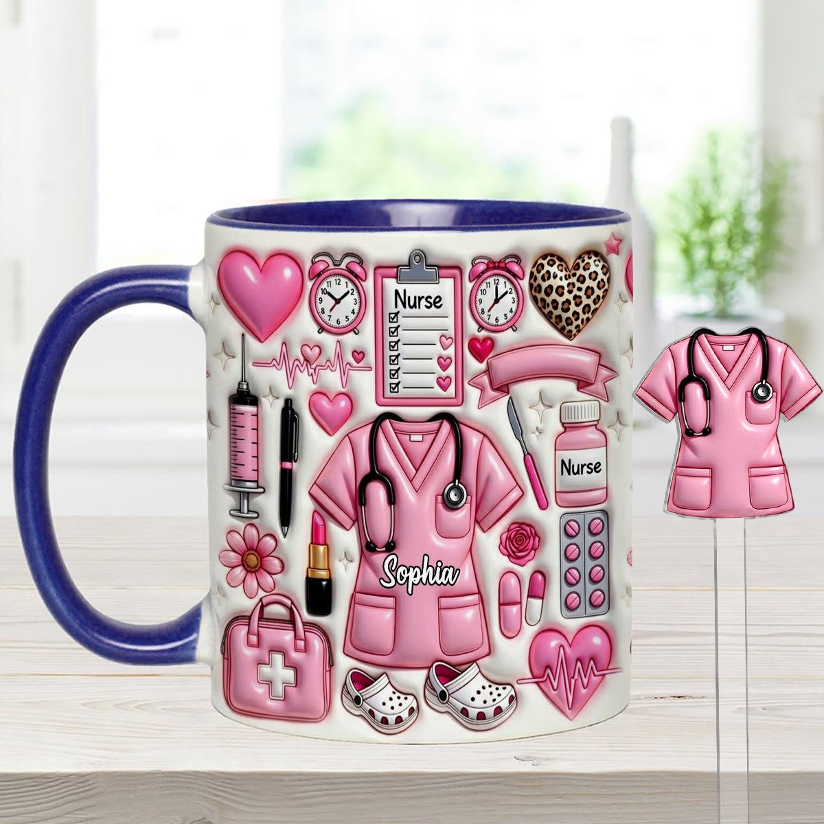 Love Being A Nurse - Personalized Nurse Set Accent Mug with Acrylic Stirrers