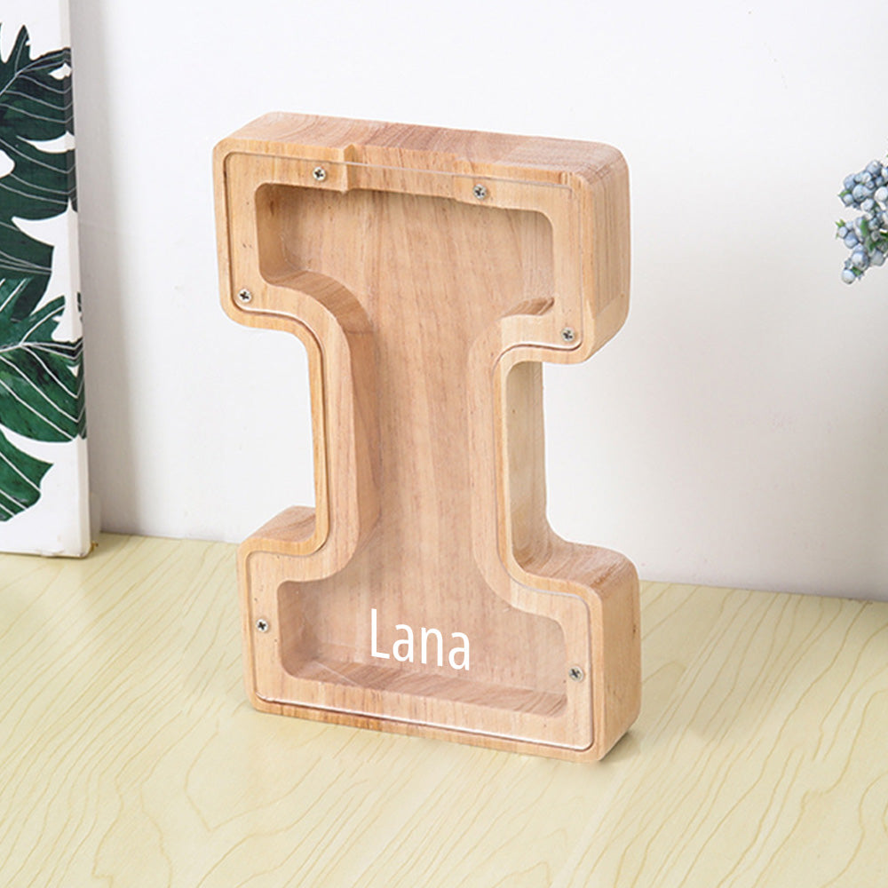 Custom Initial And Name - Personalized Letter And Name Light Wooden Piggy Bank