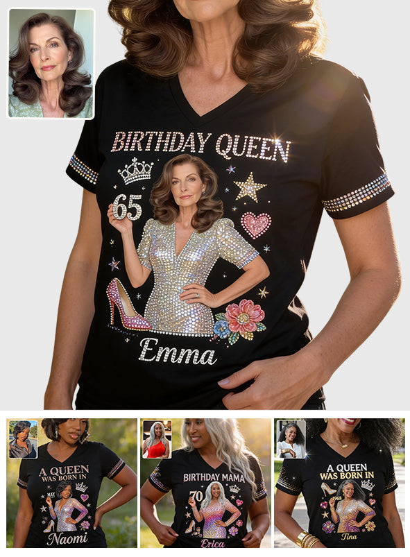 Custom Any Photo Birthday Gift - Personalized Birthday Fully Printed V-Neck T-Shirt