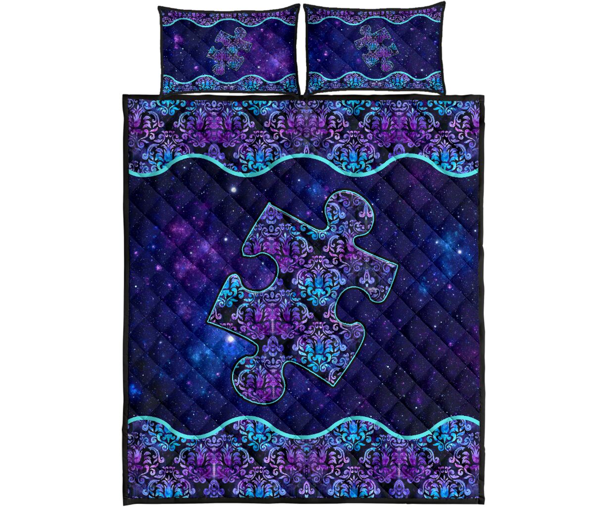 Blue And Purple Mandala Autism Awareness Quilt Set 0622
