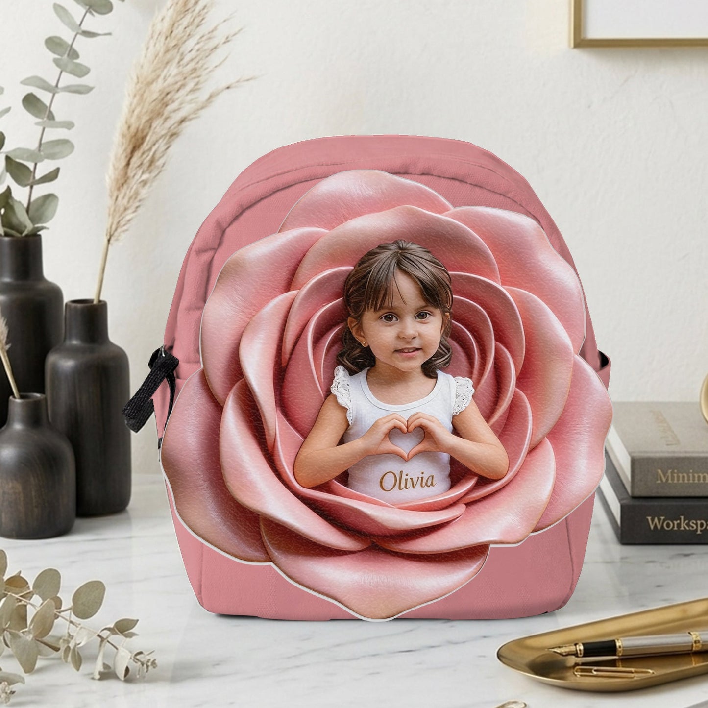 Custom From Photo And Flower - Personalized Kid Changeable Leather Patch Backpack
