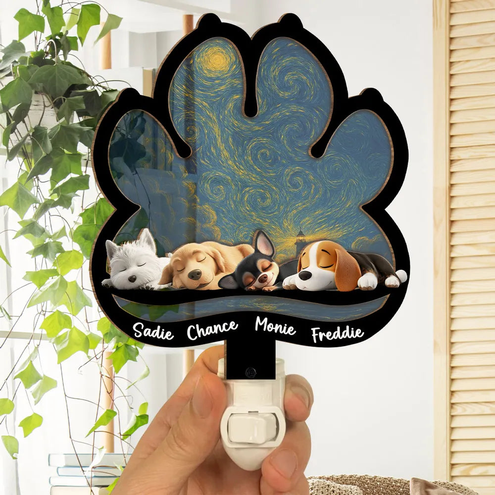 Starry Night Dog Acrylic and Wood Night Light, Cozy Pet-Inspired Design for Bedroom Ambience