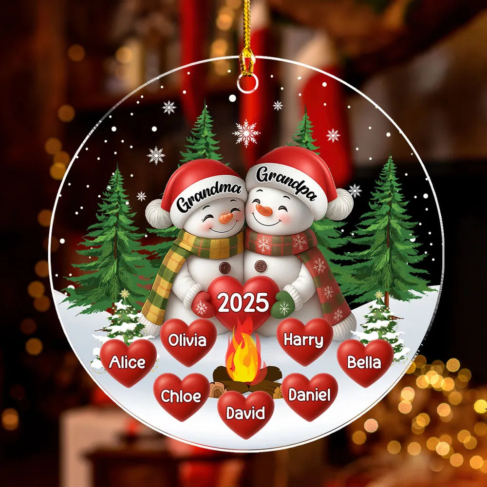 Acrylic Ornament for Grandparents – Cozy Snowman Design with Clear Print and Textured Finish, a Perfect Christmas Gift for Family Love