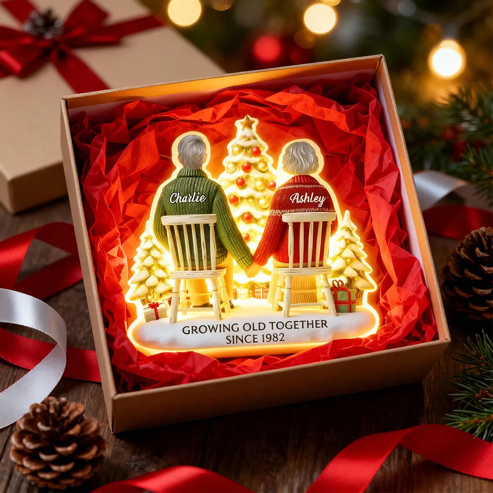 Custom Couple Acrylic Light Box with Cozy Christmas Tree, Soft Bedroom Lamp and Unique Romantic Gift