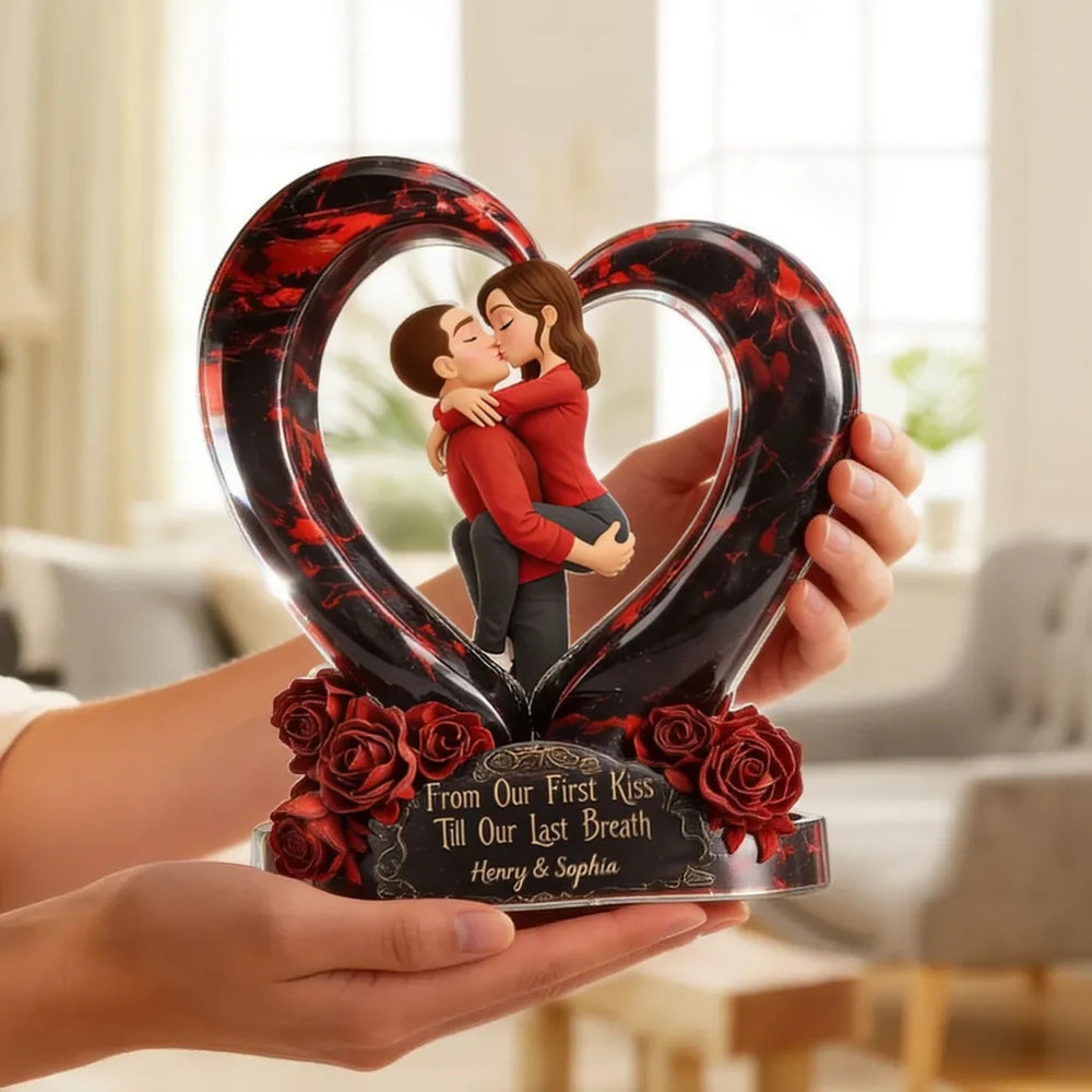 Shaped Acrylic Block Plaque Personalized for Couples, Dark Romantic Heart Rose Design, Sweet Love Keepsake, Unique Valentine's Day Gift