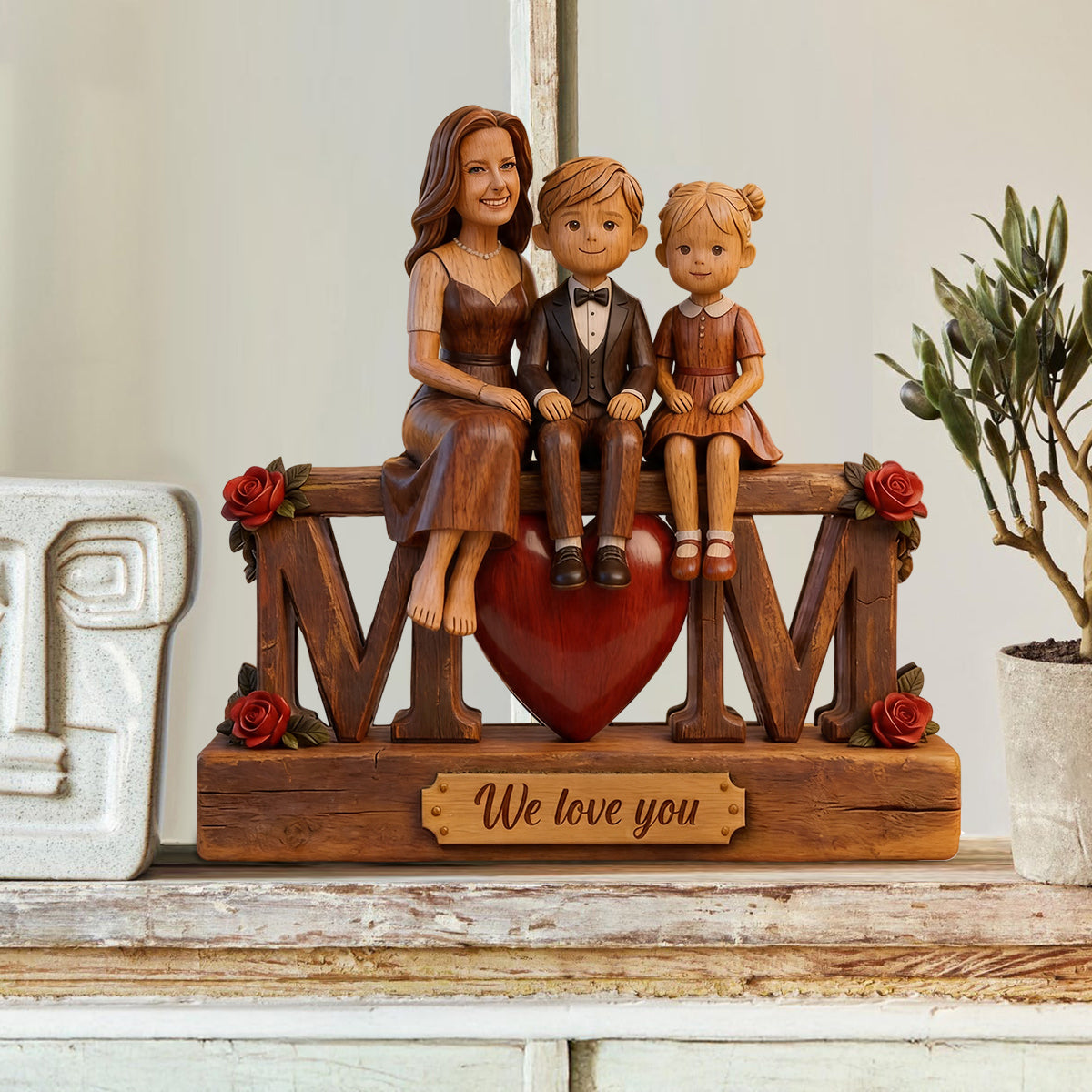 I Love You Mom - Personalized Mother Custom Shaped Wood Plaque