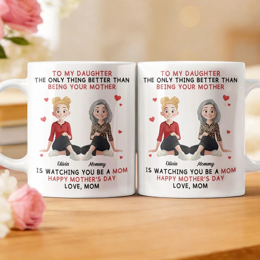 Ceramic Mug for Daughter, Personalized Mother-Daughter Love Quote and Sweet Cartoon Art, Daily Coffee Reminder, Creative Gift