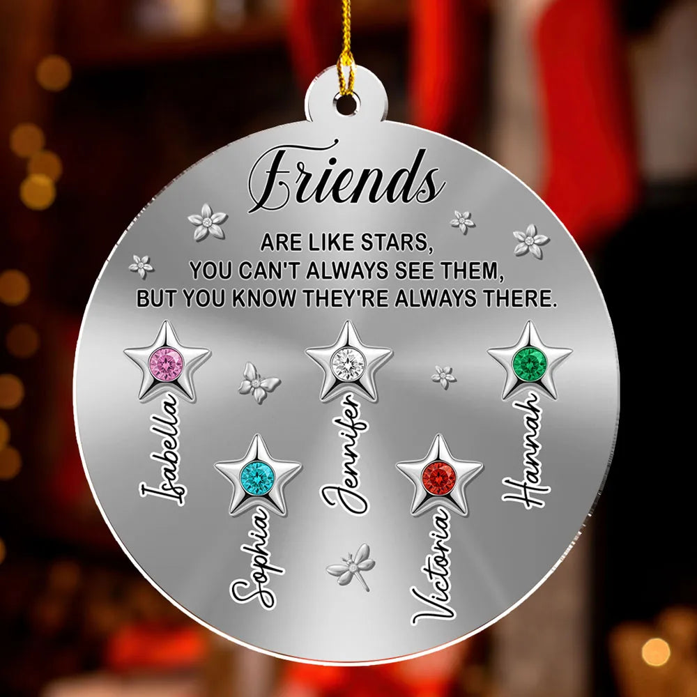 Personalized Sisters Acrylic Ornament with Star Design, Sparkly Birthstone Look, Holiday Decor, Creative Sister Gift