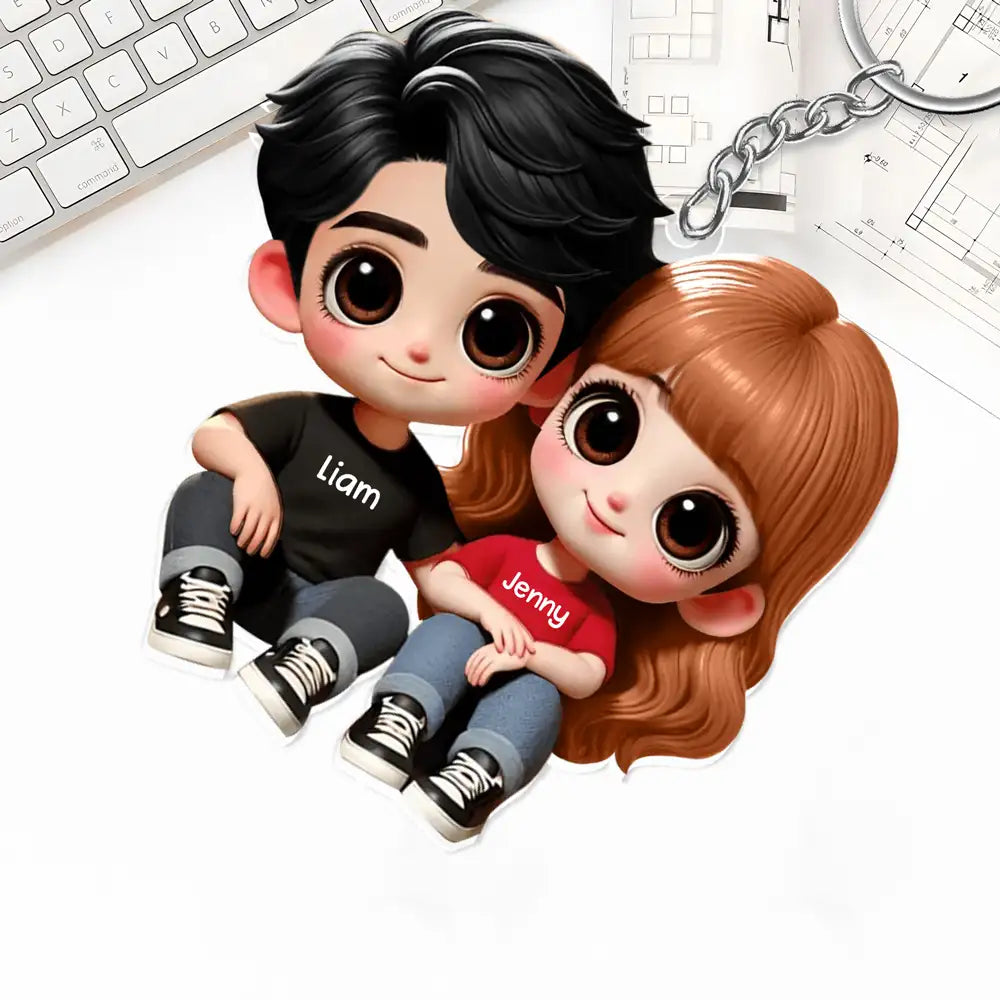 Custom Couple Sitting Keychain – Personalized Acrylic Keychain for Lovers – Sweet Anniversary or Valentine’s Day Gift
