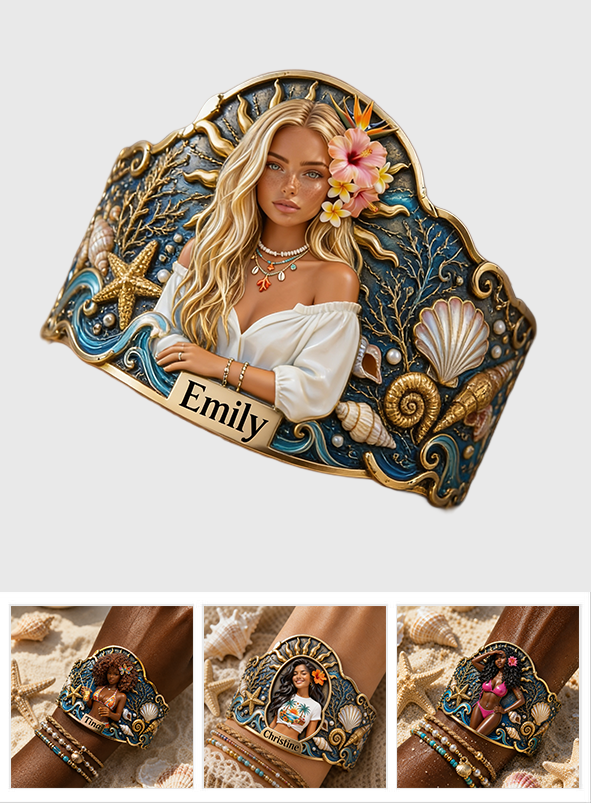 Any Photo Summer Gift - Personalized Sea Lover Shaped Cuff Bracelet