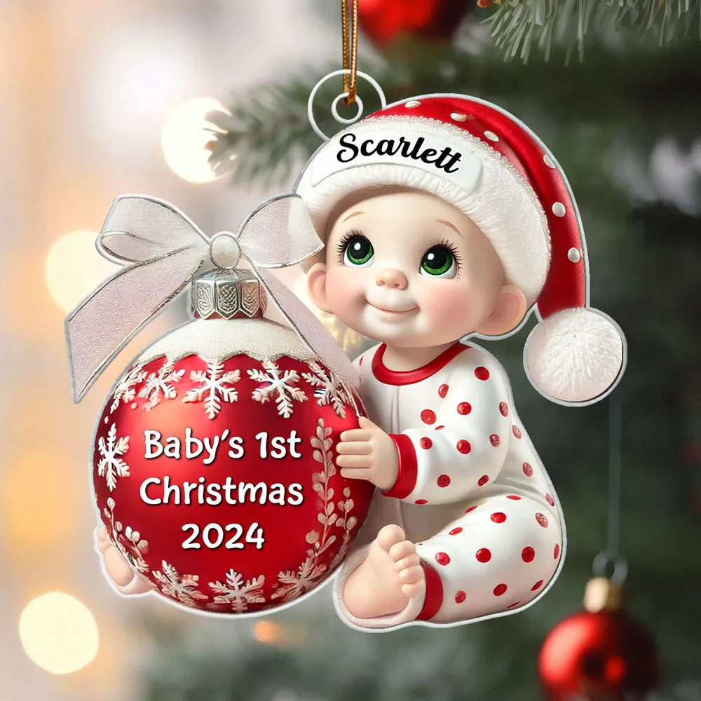 Personalized Baby’s First Christmas Ornament, custom name and year, a special gift for newborns and parents, perfect for celebrating baby’s first holiday