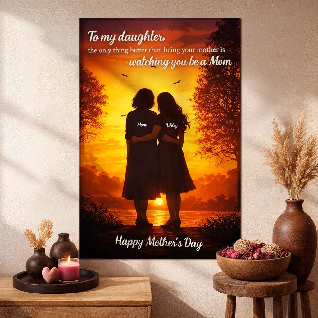 To My Daughter Personalized Poster Sunset Lake Silhouette Wall Art A Heartwarming Mother's Day Keepsake Gift