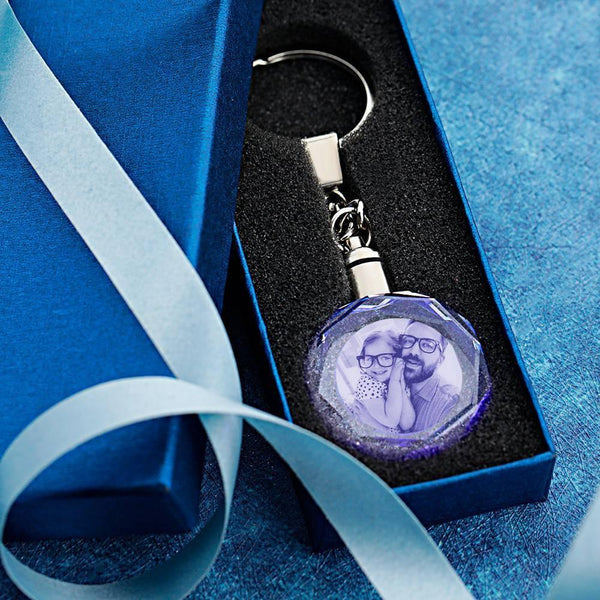 Custom Photo Octagon Crystal Led Light Keychain -  gift for anyone, cat lover, dog lover, who lost a loved one - Personalized Keychain
