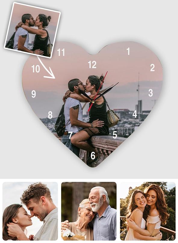 Custom Photo Heart Photo Clock - gift for husband, wife, boyfriend, girlfriend - Personalized Clock