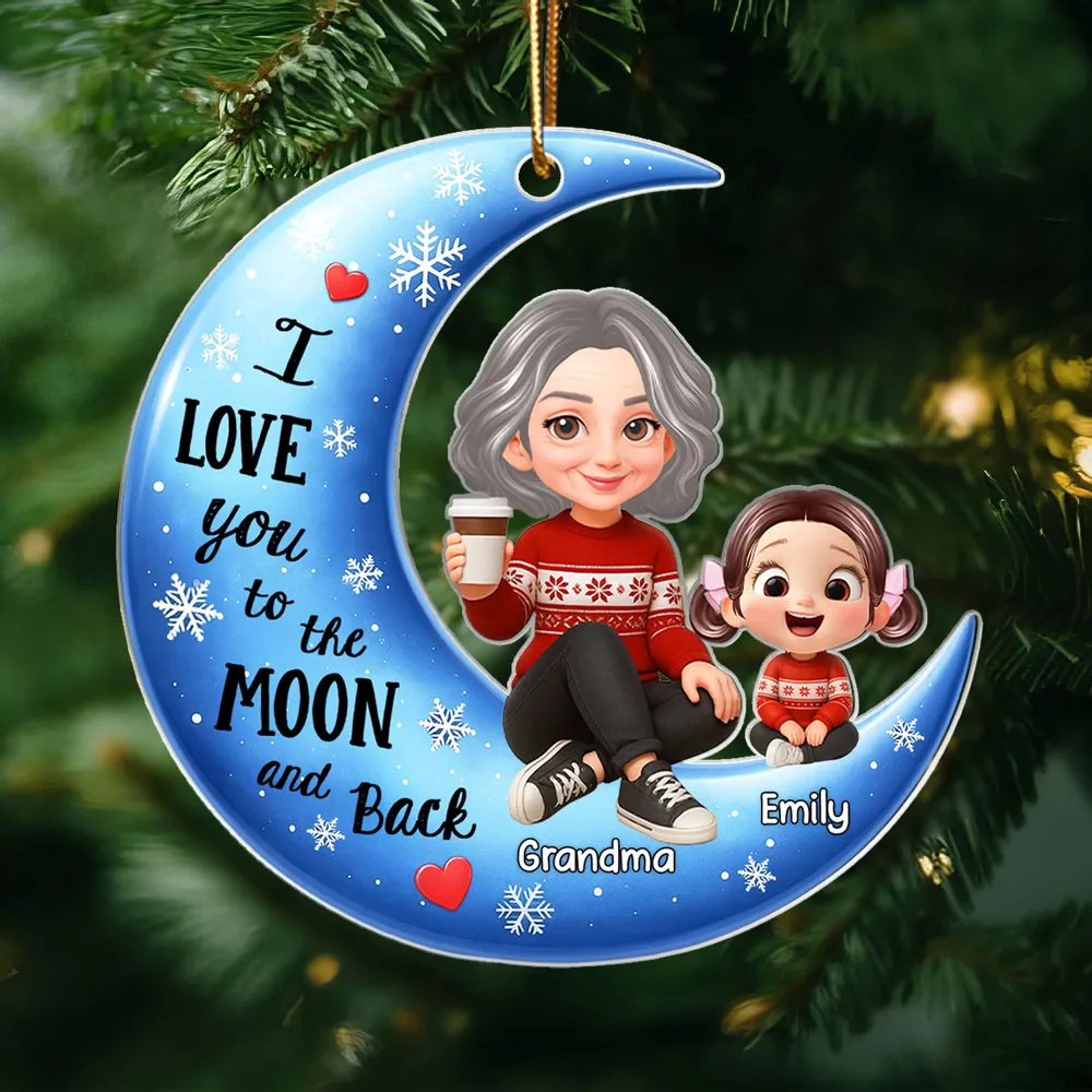 Moon Shaped Acrylic Ornament – Custom Gift with "I Love You to the Moon and Back" Quote