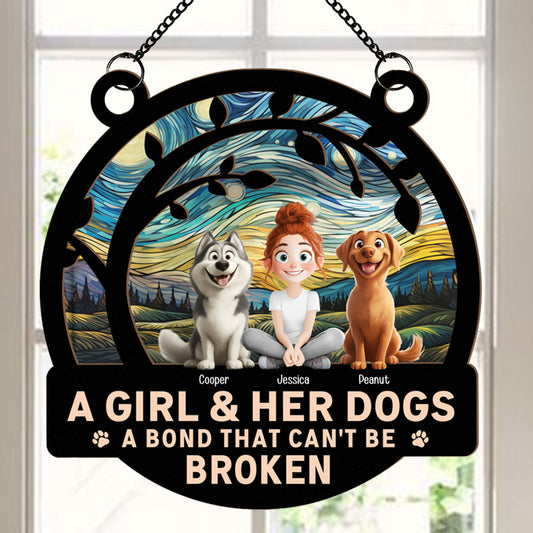 A Girl & Her Dogs - A Bond That Can’t Be Broken, Custom Wood and Acrylic Layered Ornament, Perfect Gift for Dog Lovers - Personalized Pet Memorial Gift for Mother’s Day, Pet Birthdays, and More!