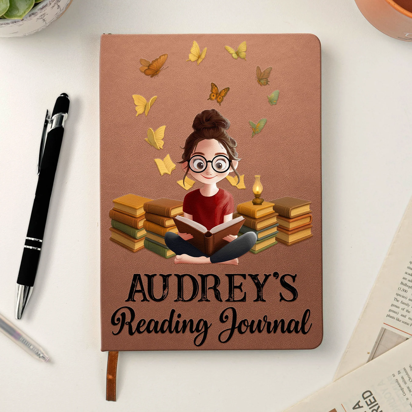 Reading Journal Leather Journal, Personalized Name Cover, Cozy Bookish Gift for Her and Avid Readers
