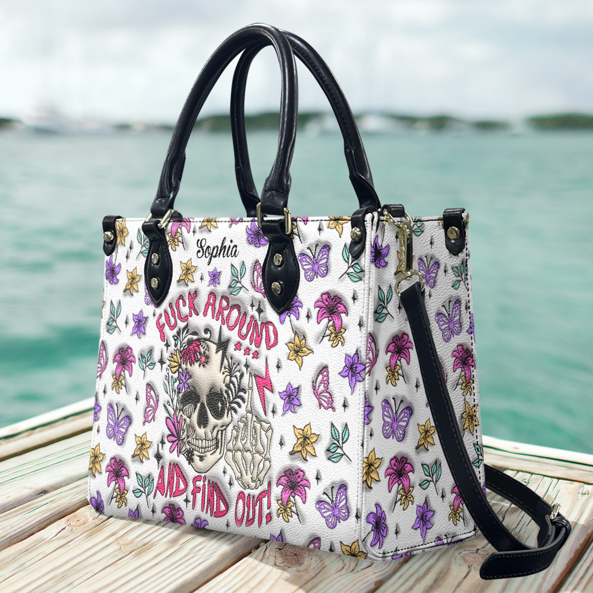 Fuck Around And Find Out - Personalized Skull Leather Handbag