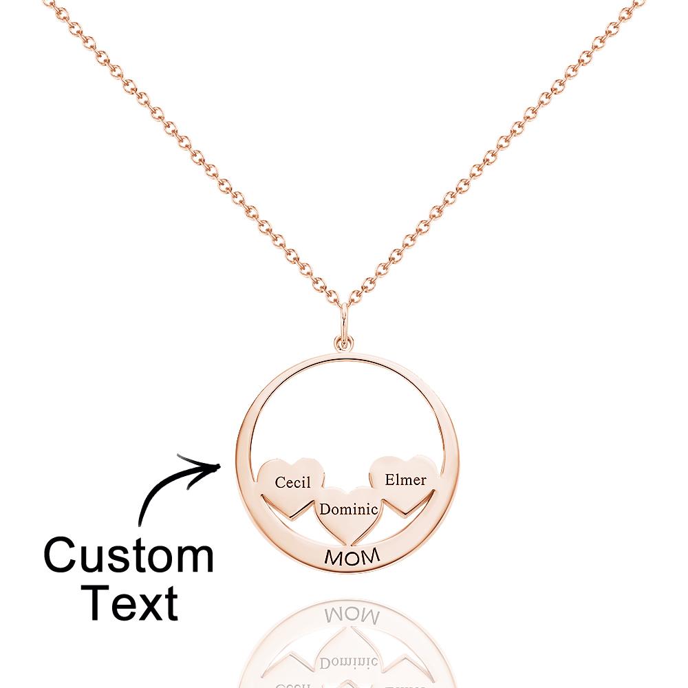 Custom Engraved Circle Hearts Necklace Charm - Personalized Necklace