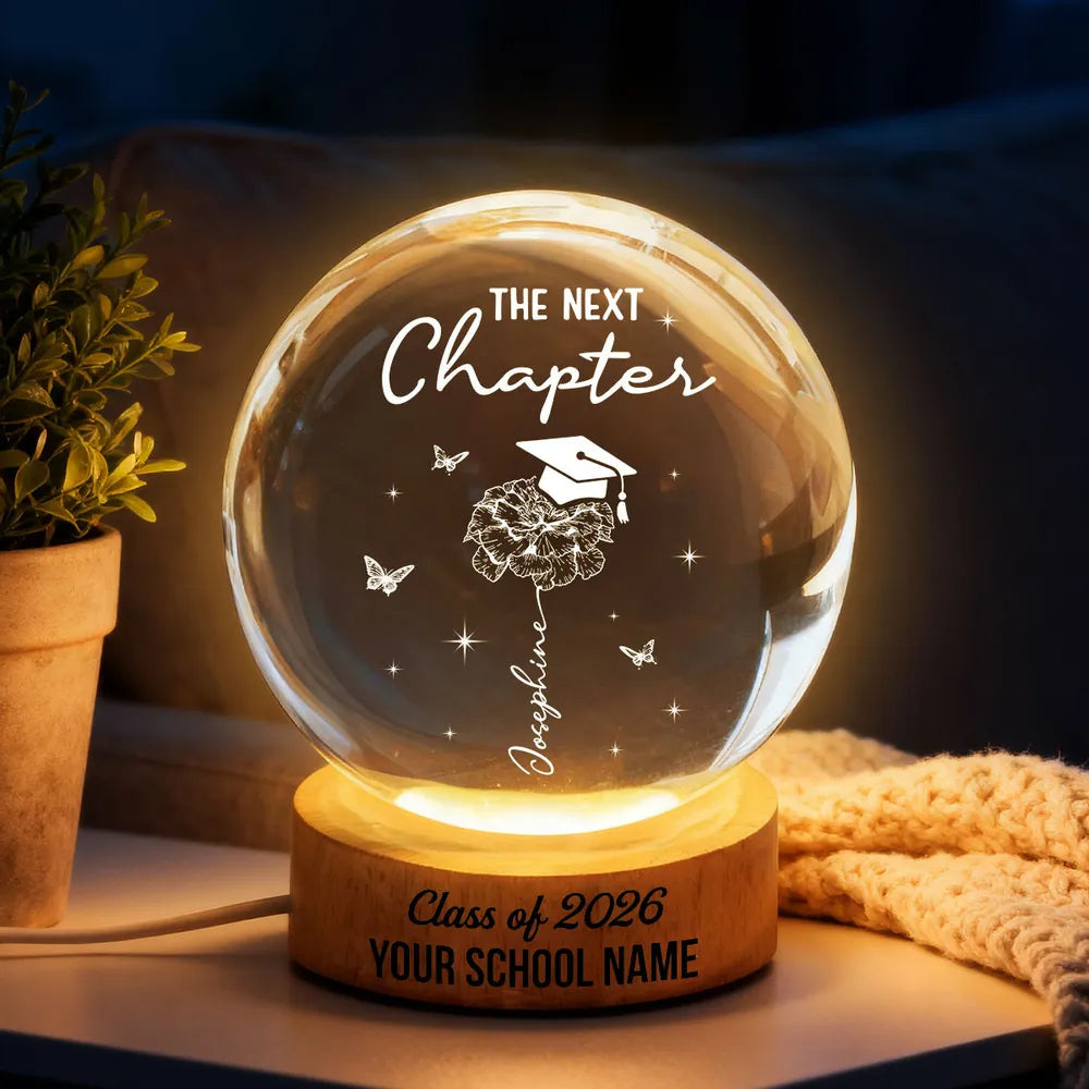 Personalized Globe Lamp Night Light, The Next Chapter Graduation Cap Floral Design, Cozy Dorm Decor, Unique Gift