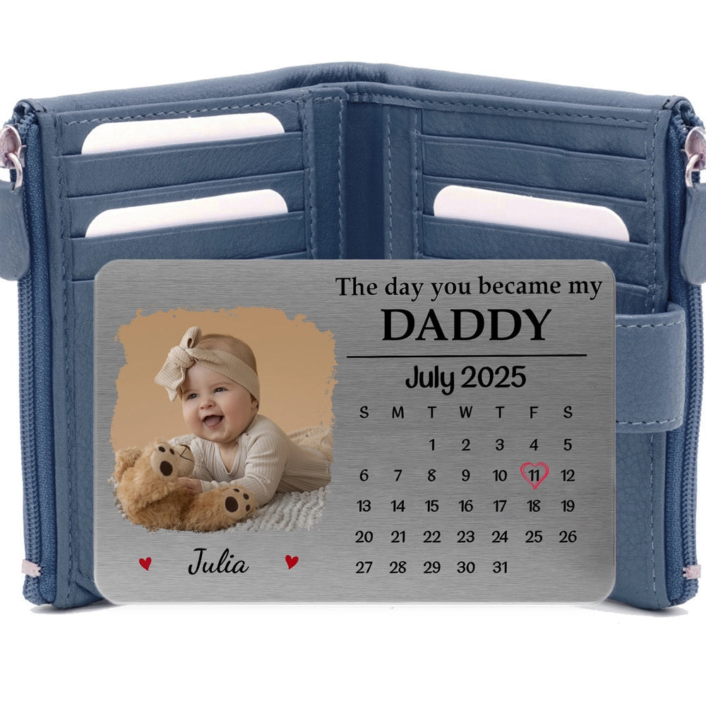 Wallet Card with "The Day You Became" Design, Commemorative Keepsake, Meaningful Gift for Dad