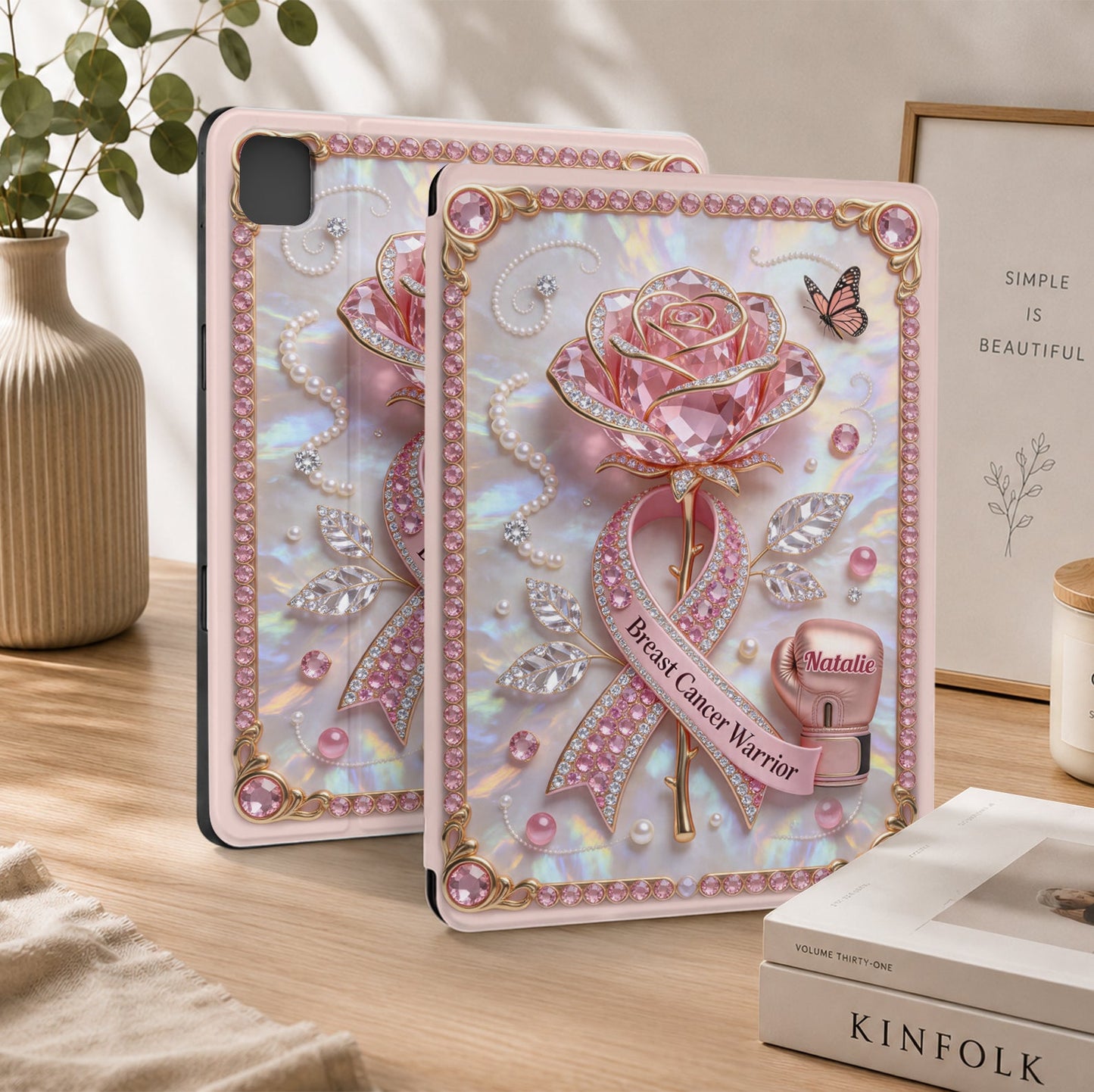 Faith Hope Love - Personalized Breast Cancer Awareness Tablet Cover With Pen Slot