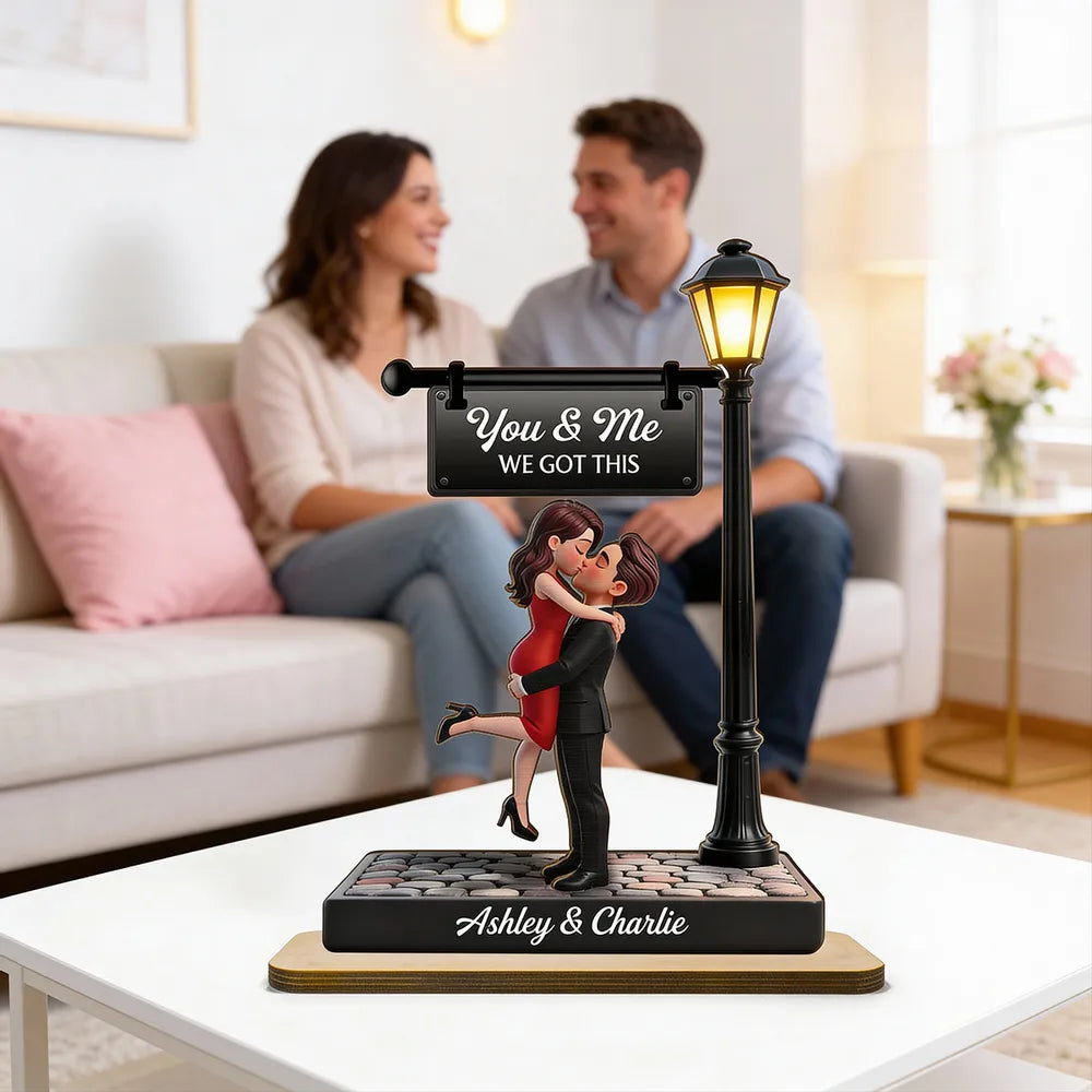 Personalized 2-Layer Wooden Plaque Couple Kissing Under Street Lamp You & Me We Got This Unique Gift For Him Or Her