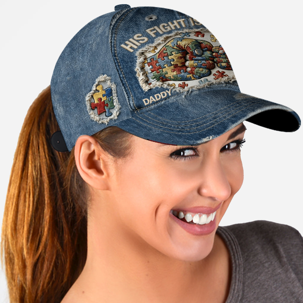 His Fight Is My Fight - Personalized Autism Awareness Classic Cap