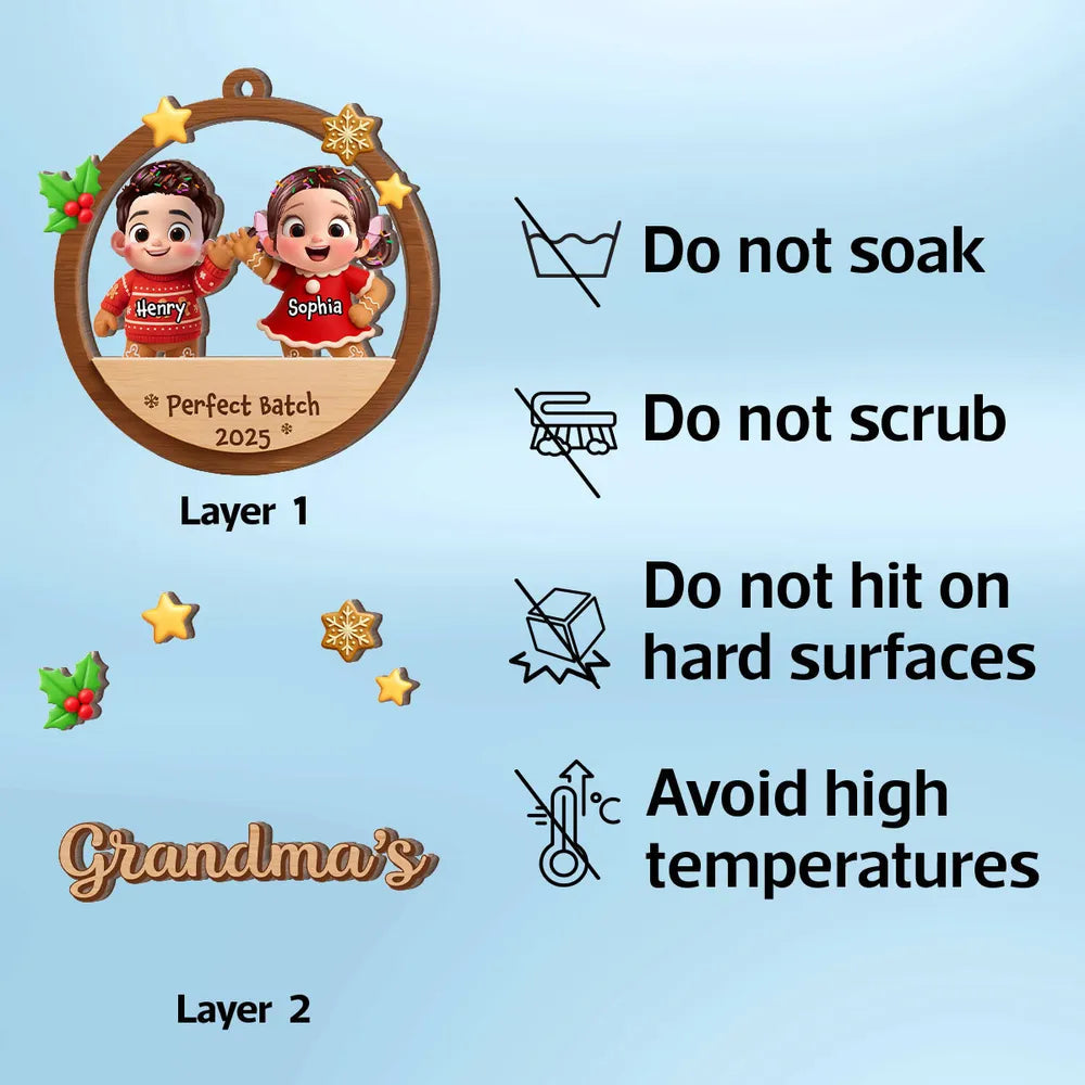 Personalized Wooden Ornament for Grandma - 2-Layer Cookie Design, Easy to Hang, Heartwarming Christmas Keepsake Gift